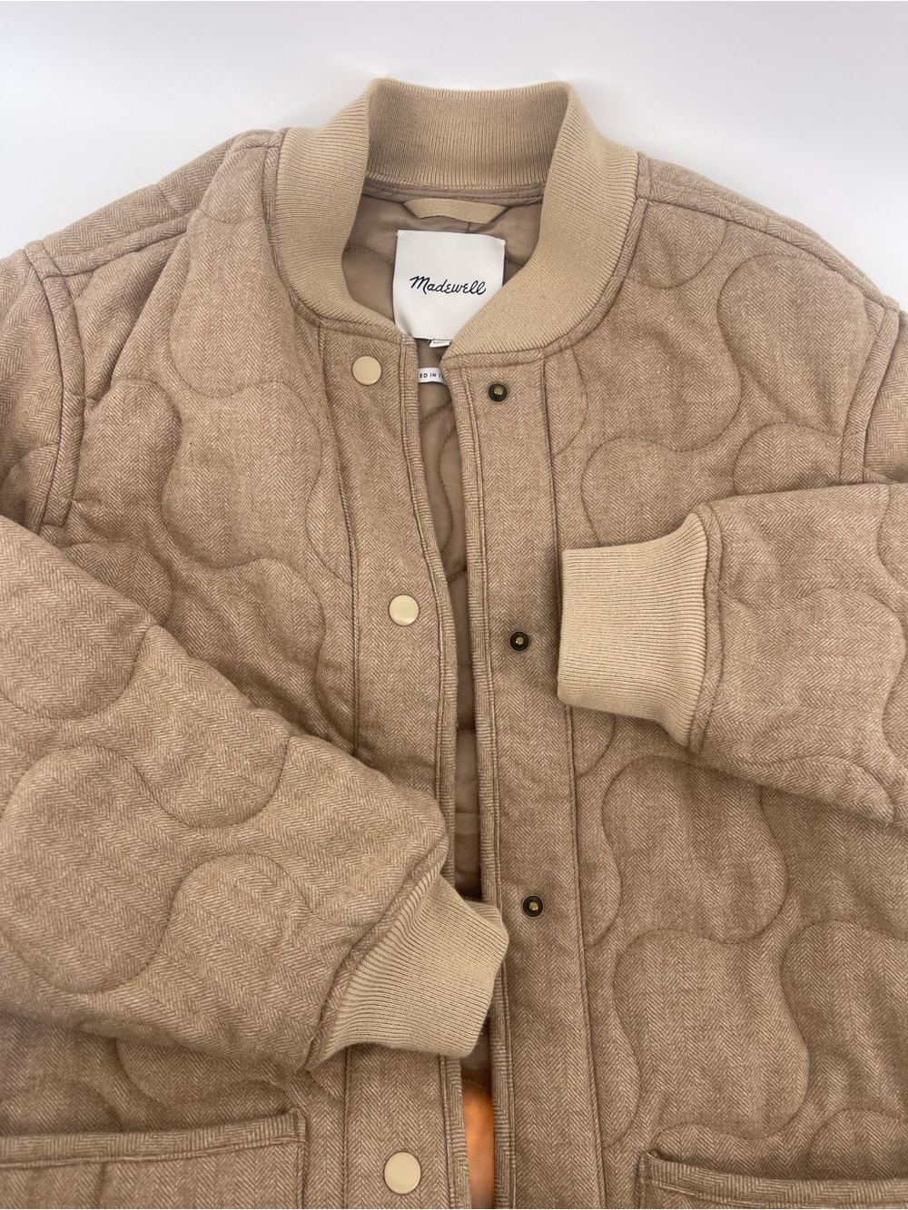 Madewell Quilted Bomber Jacket in Camel - Picture 12 of 15